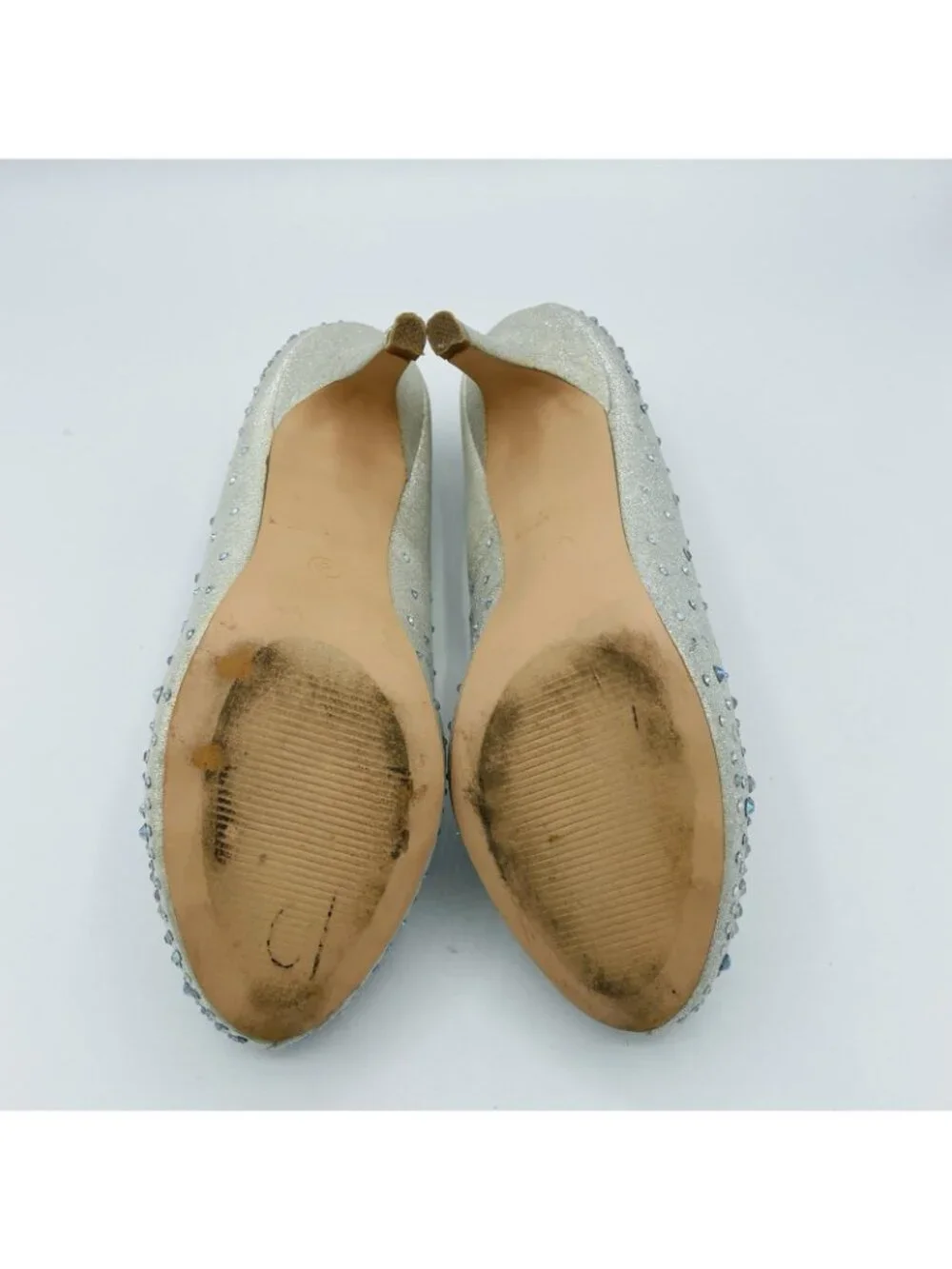 De Blossom Collection Shoes Womens Size 8 Silver Rhinestone Studded Roma Heels